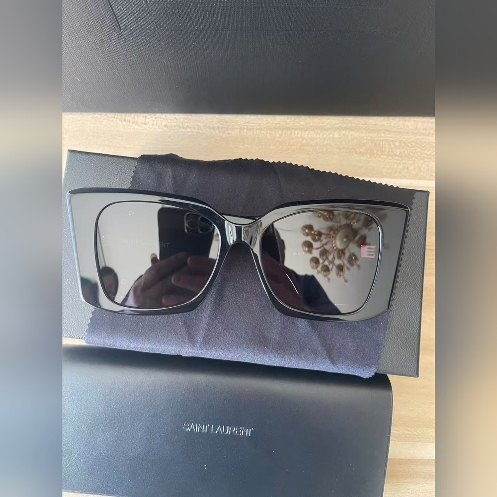 Yves Saint Laurent Black Sunglasses with Gold YSL Emblem